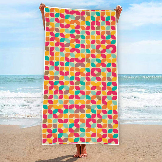 Retro Geometric Rounded Square Print Beach Towel