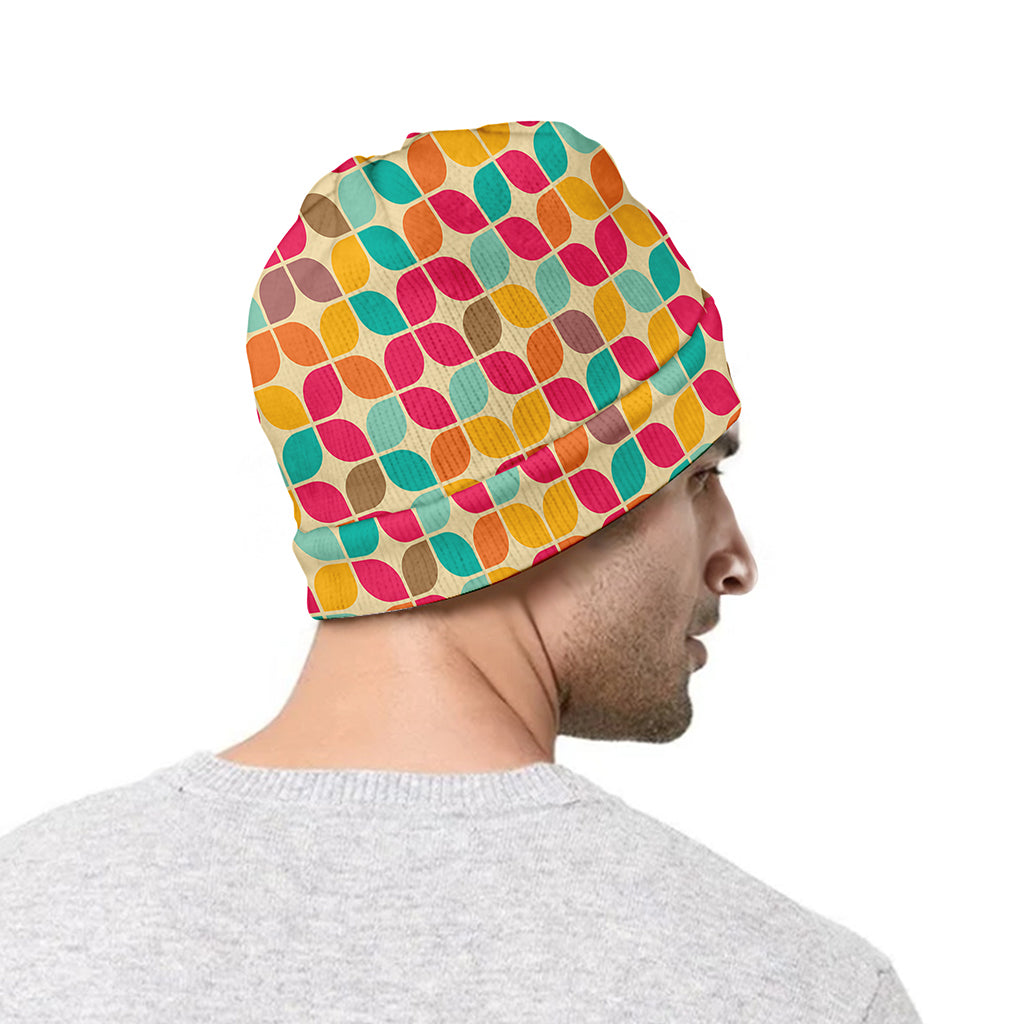 Retro Geometric Rounded Square Print Beanie
