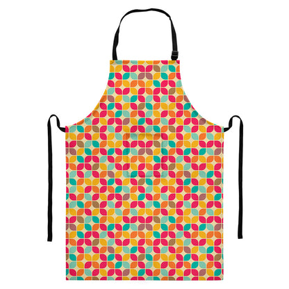 Retro Geometric Rounded Square Print Bib Apron With Pocket