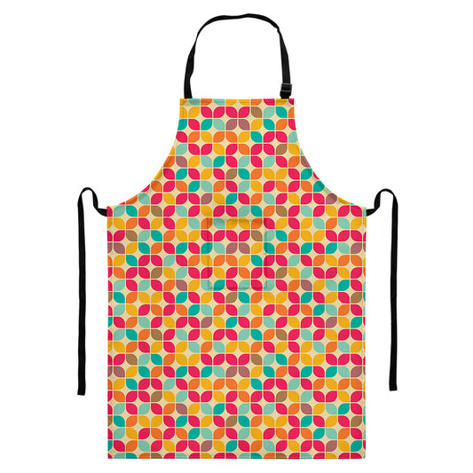 Retro Geometric Rounded Square Print Bib Apron With Pocket