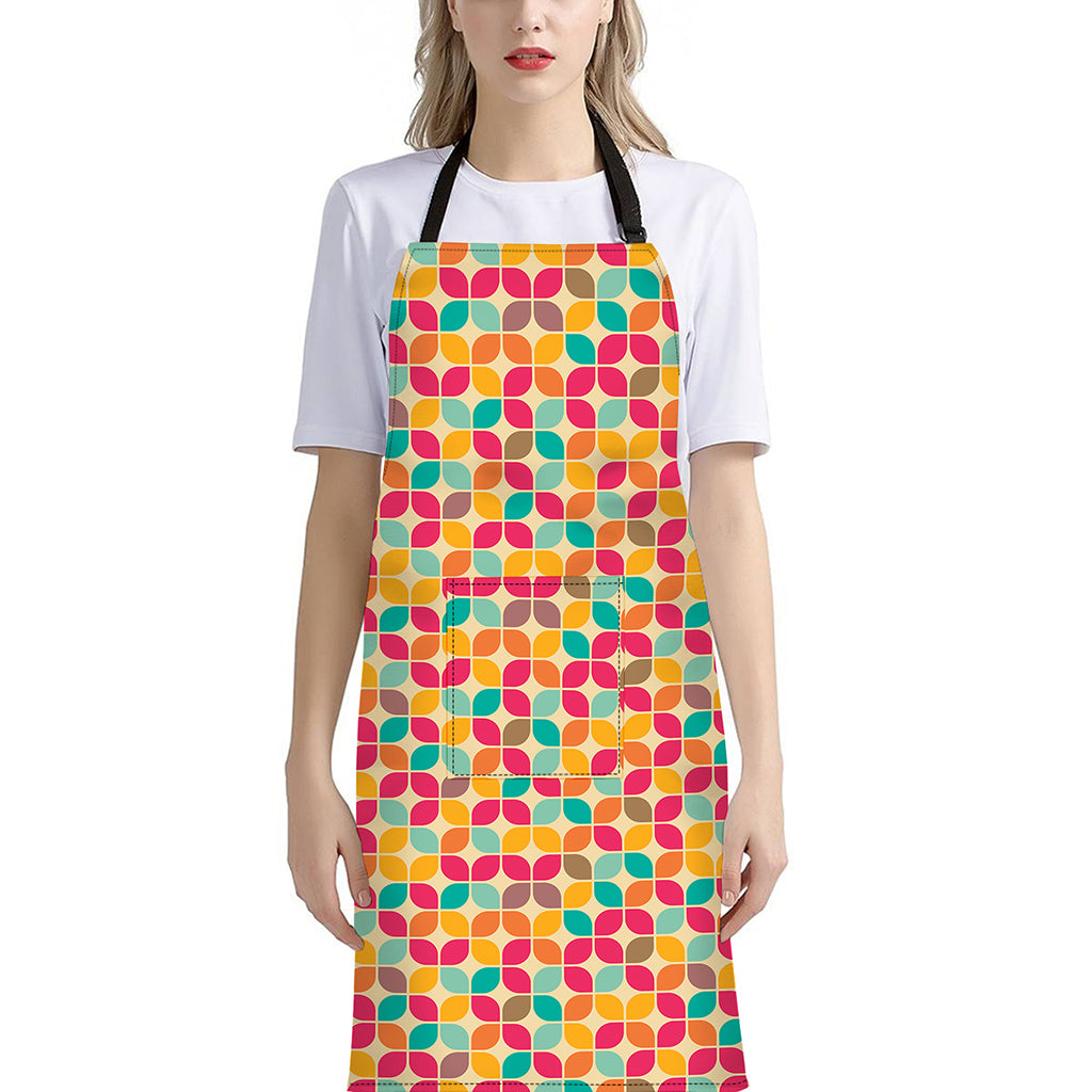 Retro Geometric Rounded Square Print Bib Apron With Pocket