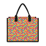 Retro Geometric Rounded Square Print Canvas Tote Bag