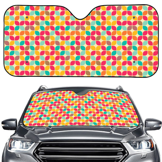 Retro Geometric Rounded Square Print Car Windshield Sun Shade