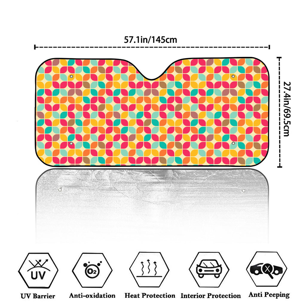 Retro Geometric Rounded Square Print Car Windshield Sun Shade