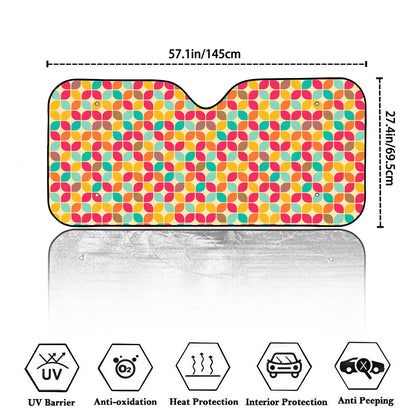 Retro Geometric Rounded Square Print Car Windshield Sun Shade
