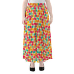 Retro Geometric Rounded Square Print Chiffon Maxi Skirt