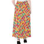 Retro Geometric Rounded Square Print Chiffon Maxi Skirt