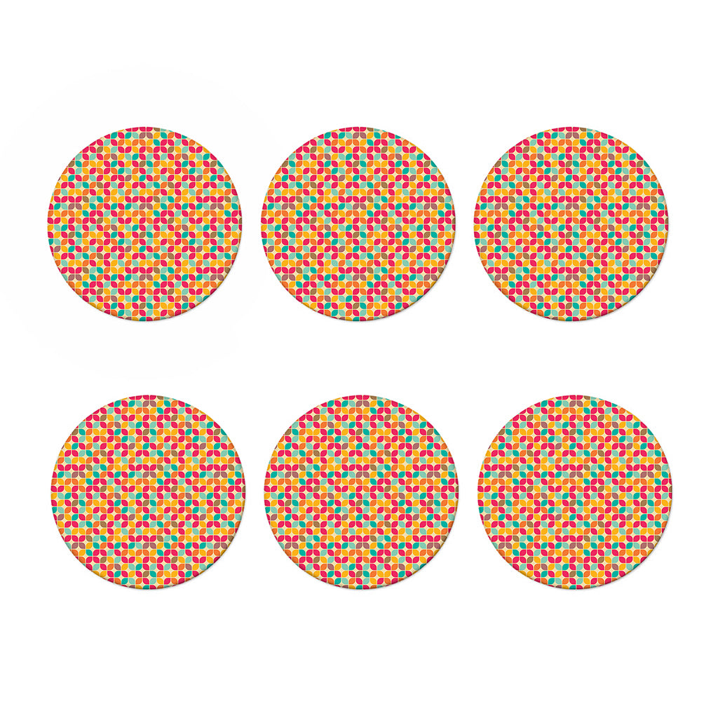 Retro Geometric Rounded Square Print Coaster Set