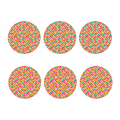 Retro Geometric Rounded Square Print Coaster Set