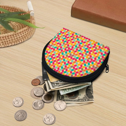 Retro Geometric Rounded Square Print Coin Purse