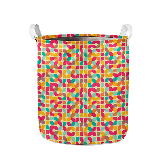 Retro Geometric Rounded Square Print Collapsible Laundry Basket