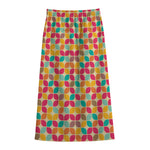 Retro Geometric Rounded Square Print Cotton Front Slit Maxi Skirt