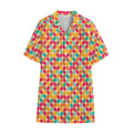 Retro Geometric Rounded Square Print Cotton Hawaiian Shirt