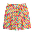 Retro Geometric Rounded Square Print Cotton Shorts