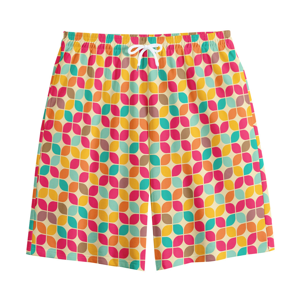 Retro Geometric Rounded Square Print Cotton Shorts