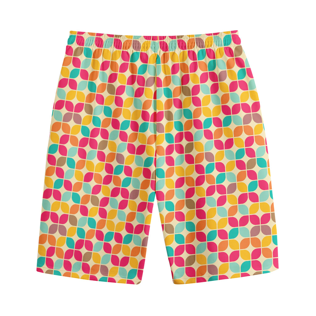 Retro Geometric Rounded Square Print Cotton Shorts