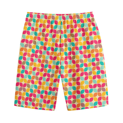 Retro Geometric Rounded Square Print Cotton Shorts