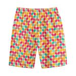 Retro Geometric Rounded Square Print Cotton Shorts
