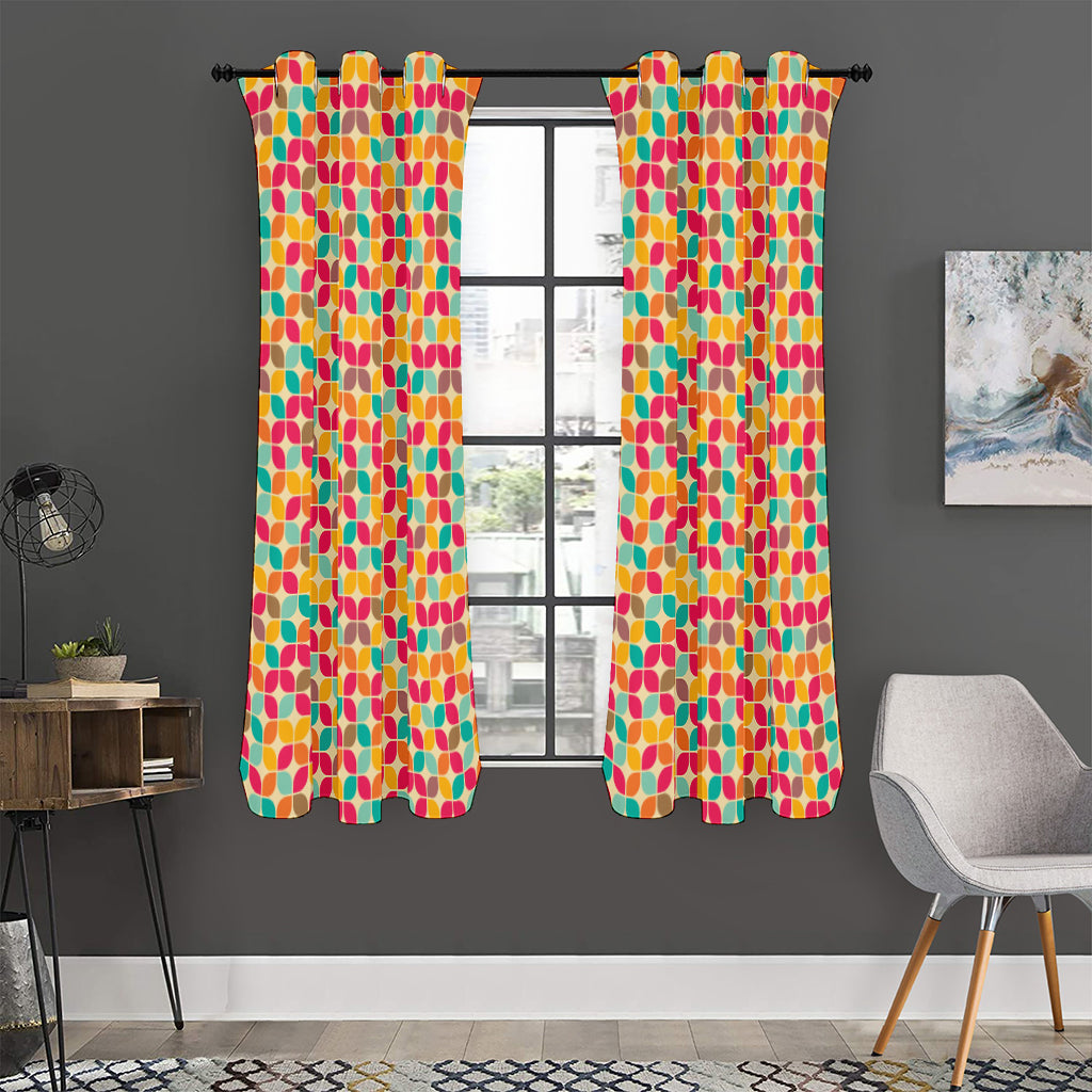 Retro Geometric Rounded Square Print Curtain