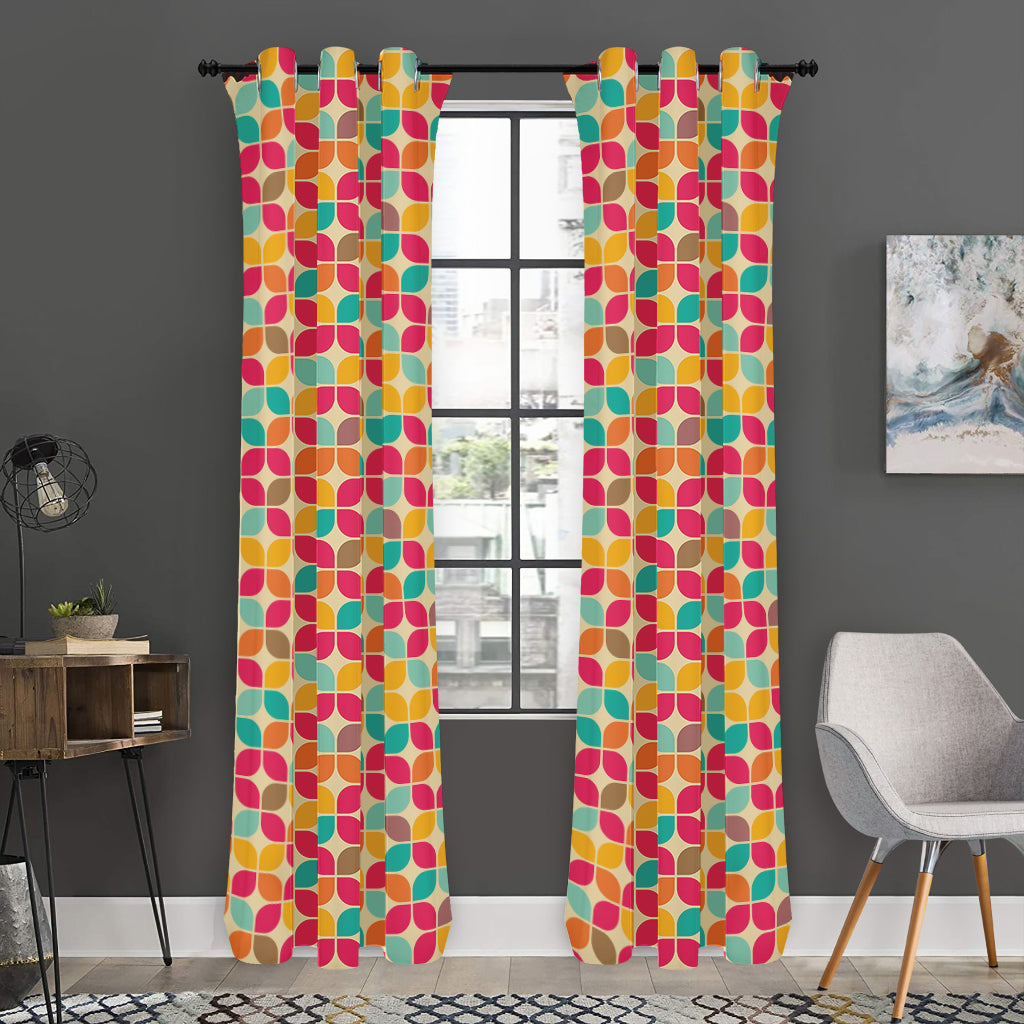 Retro Geometric Rounded Square Print Curtain