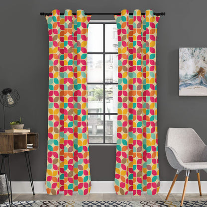 Retro Geometric Rounded Square Print Curtain
