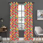 Retro Geometric Rounded Square Print Curtain