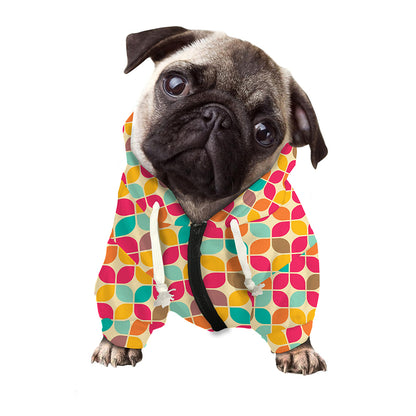 Retro Geometric Rounded Square Print Dog Zip Up Hoodie