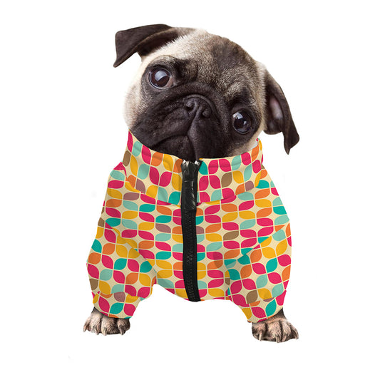 Retro Geometric Rounded Square Print Dog Zip Up Jacket