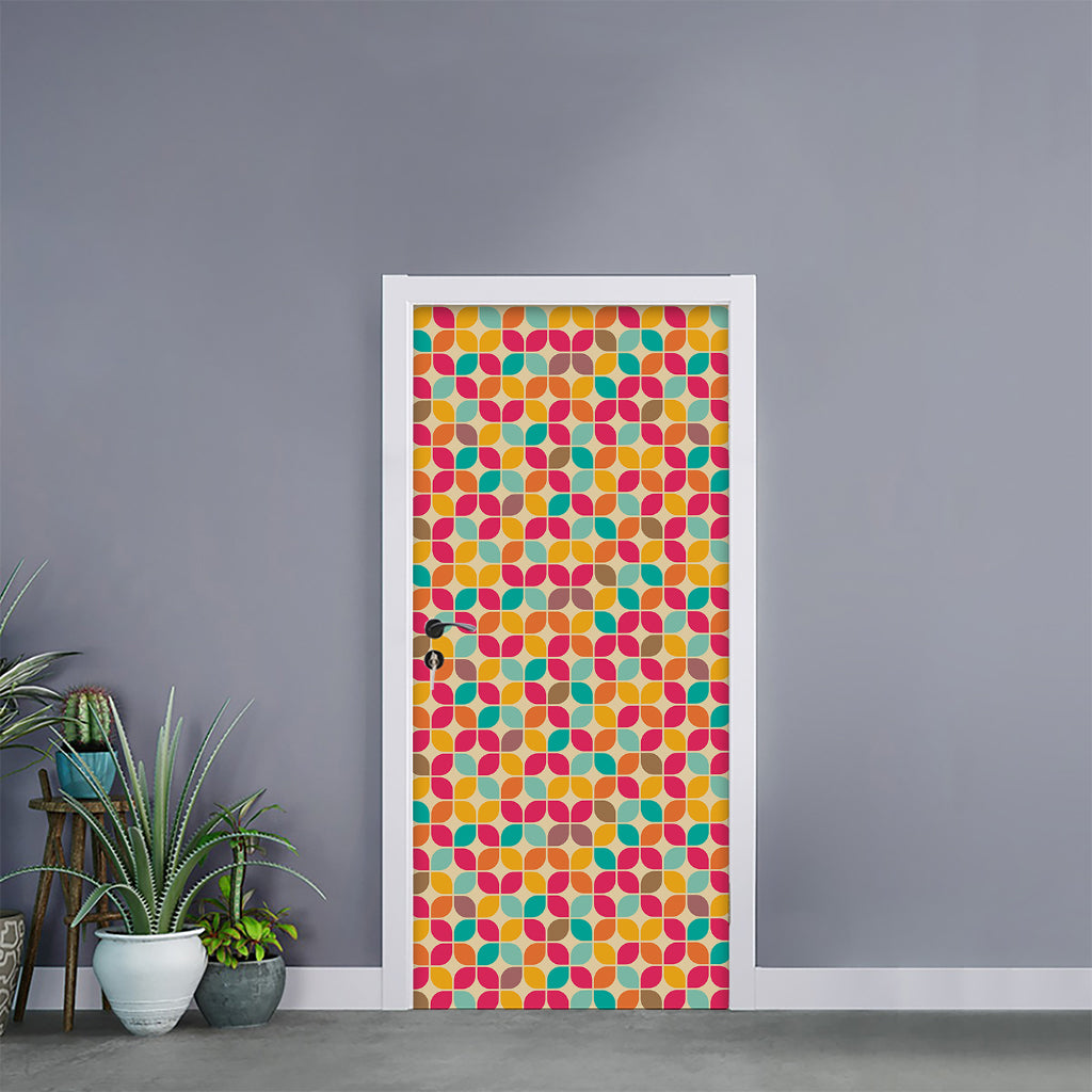Retro Geometric Rounded Square Print Door Sticker