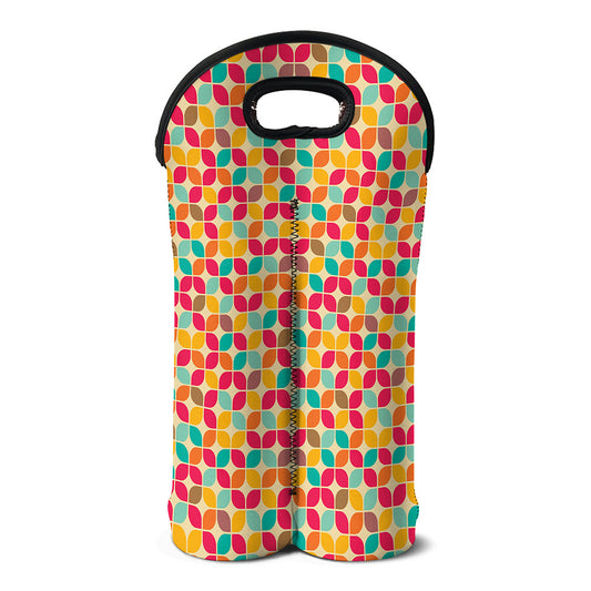 Retro Geometric Rounded Square Print Double Neoprene Wine Tote