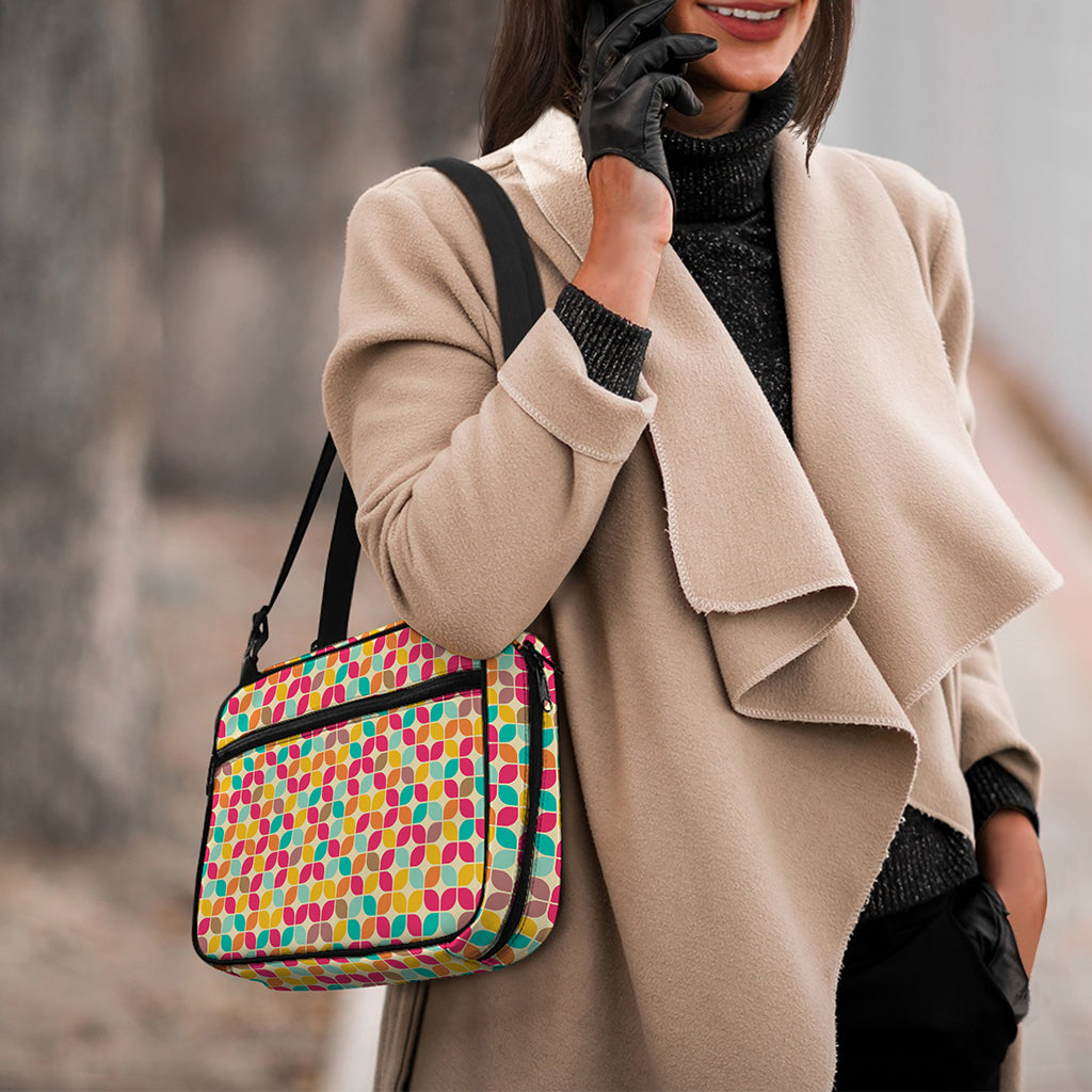 Retro Geometric Rounded Square Print Double Strap Bible Bag