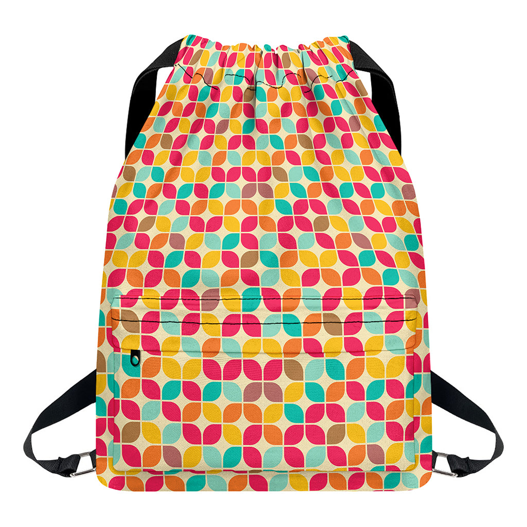Retro Geometric Rounded Square Print Drawstring Backpack