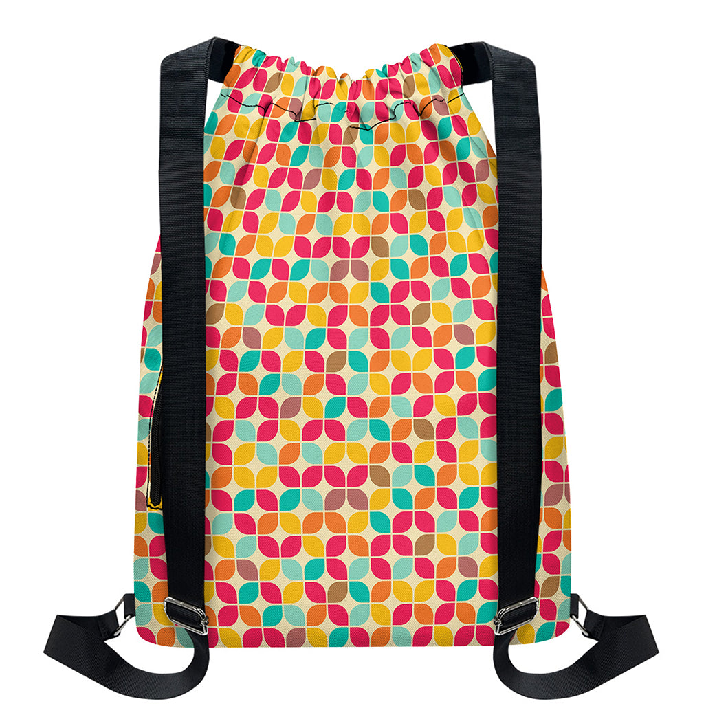 Retro Geometric Rounded Square Print Drawstring Backpack