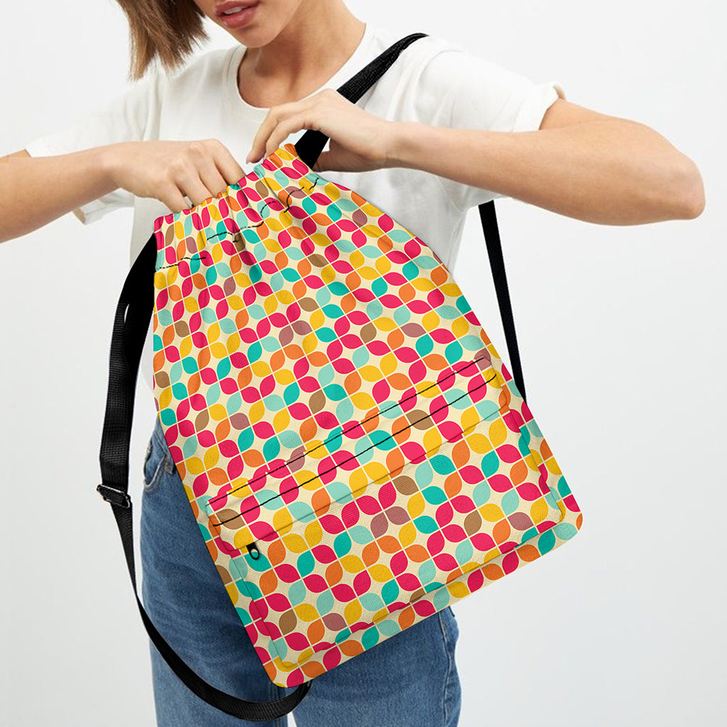 Retro Geometric Rounded Square Print Drawstring Backpack