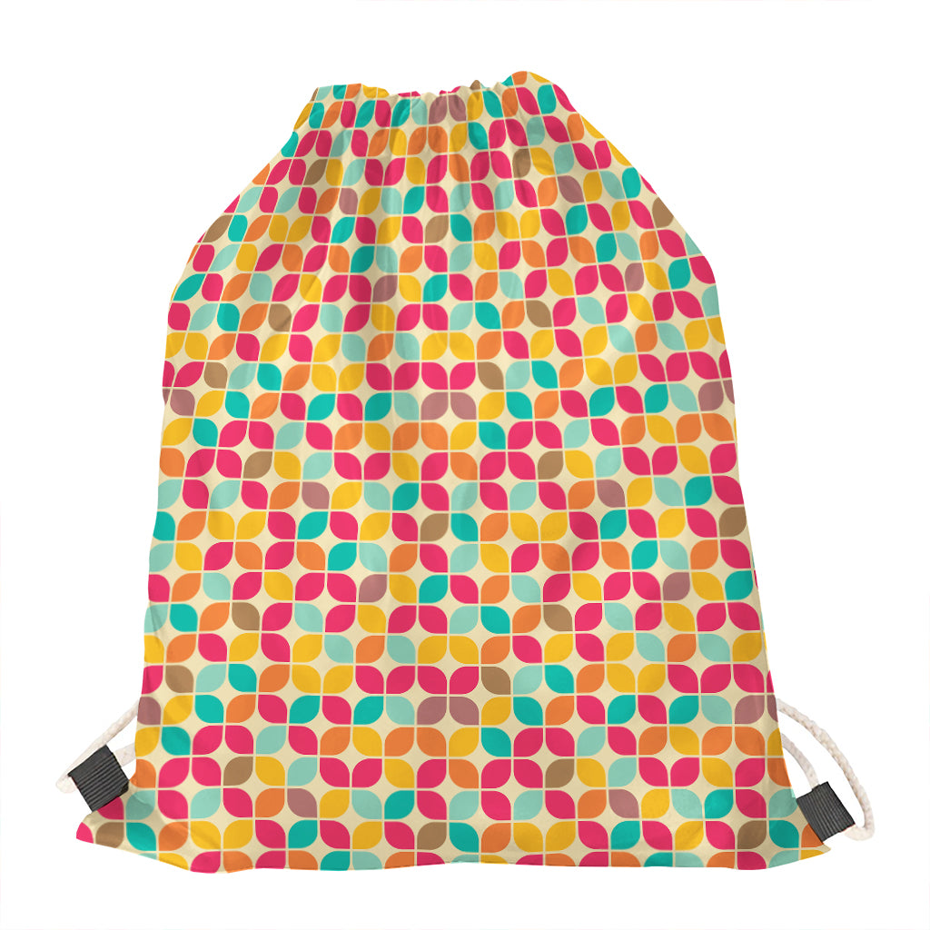 Retro Geometric Rounded Square Print Drawstring Bag