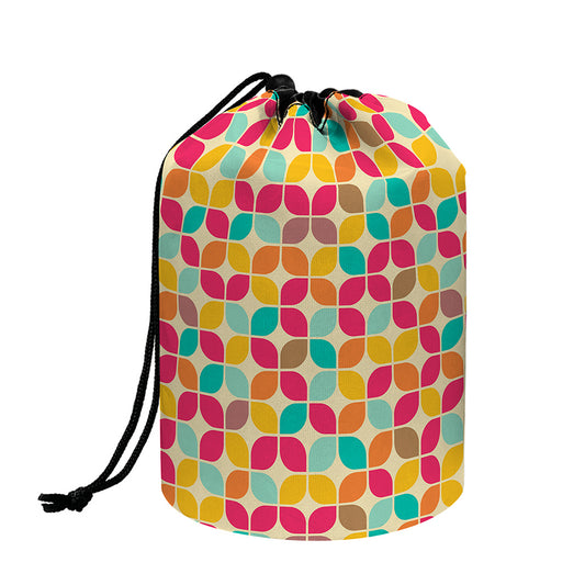Retro Geometric Rounded Square Print Drawstring Makeup Bag
