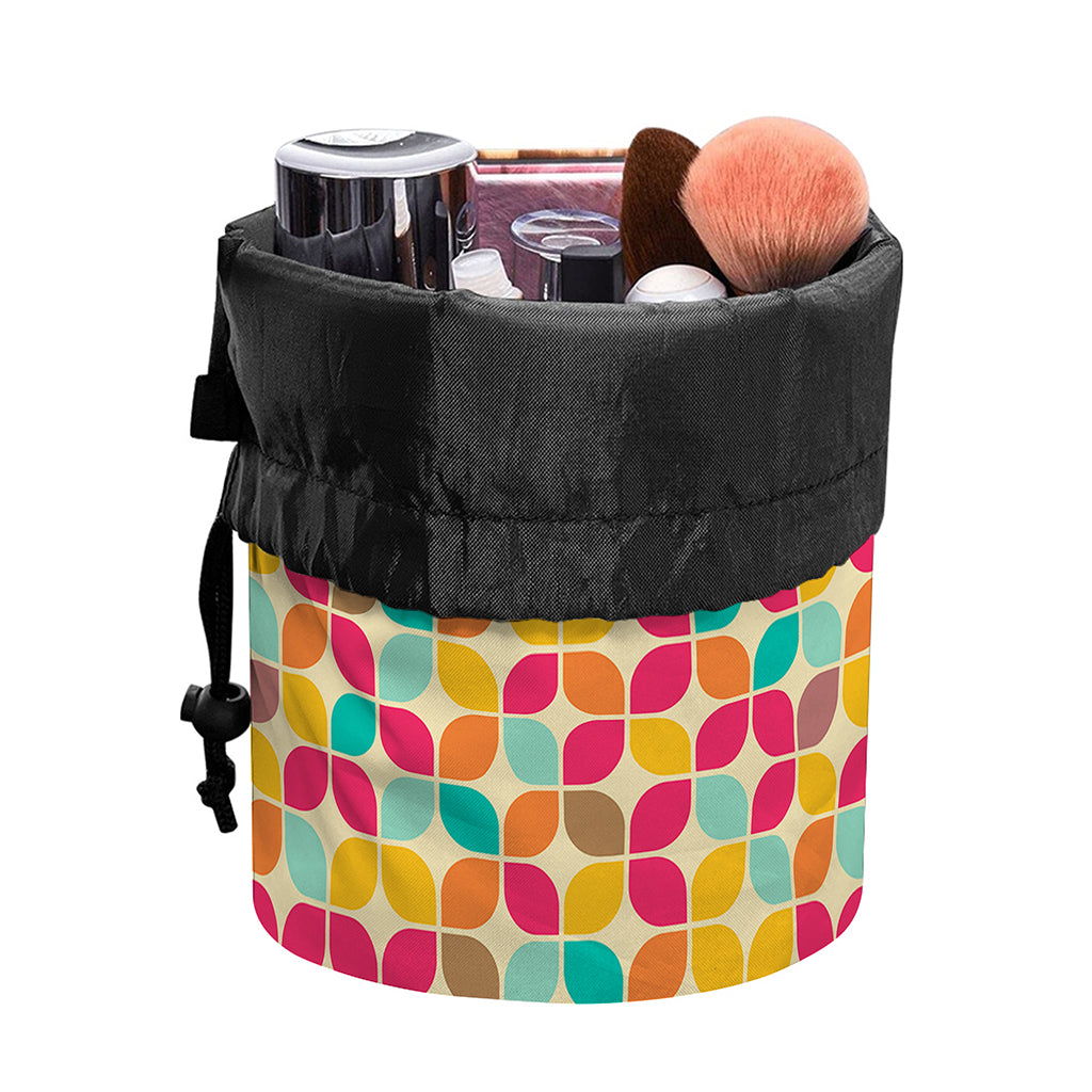 Retro Geometric Rounded Square Print Drawstring Makeup Bag