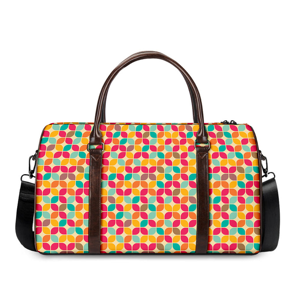 Retro Geometric Rounded Square Print Duffle Bag
