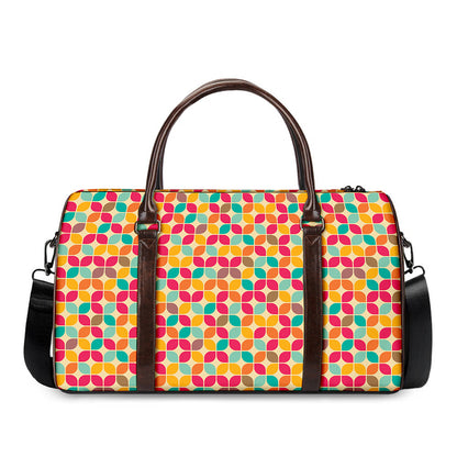 Retro Geometric Rounded Square Print Duffle Bag