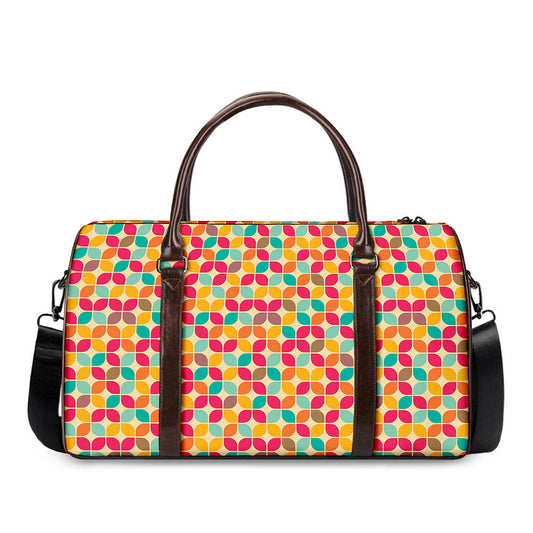 Retro Geometric Rounded Square Print Duffle Bag