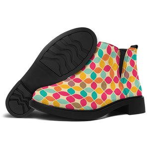 Retro Geometric Rounded Square Print Flat Ankle Boots