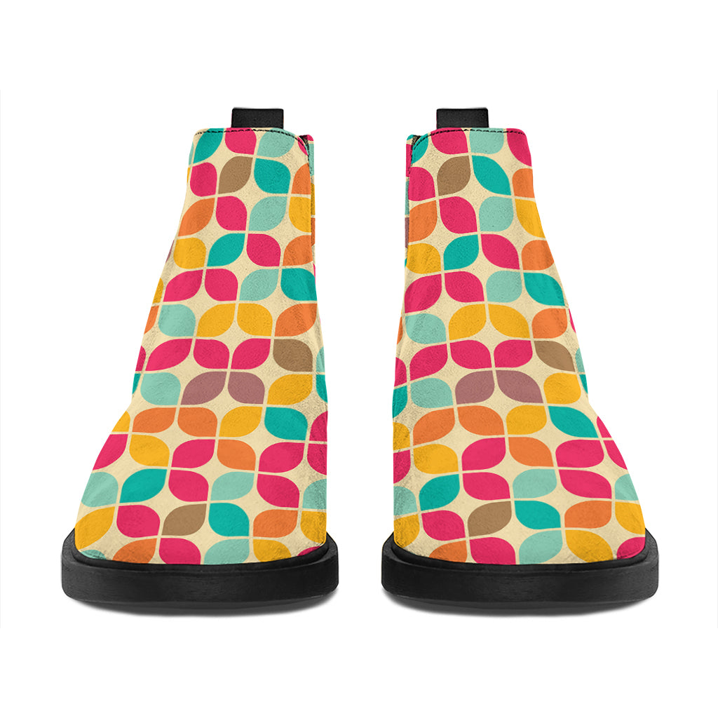 Retro Geometric Rounded Square Print Flat Ankle Boots