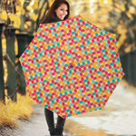 Retro Geometric Rounded Square Print Foldable Umbrella