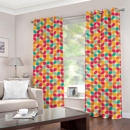 Retro Geometric Rounded Square Print Grommet Curtains