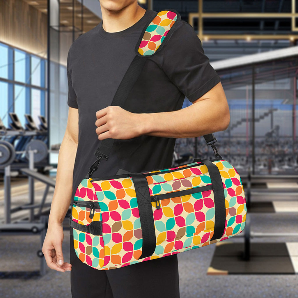 Retro Geometric Rounded Square Print Gym Bag