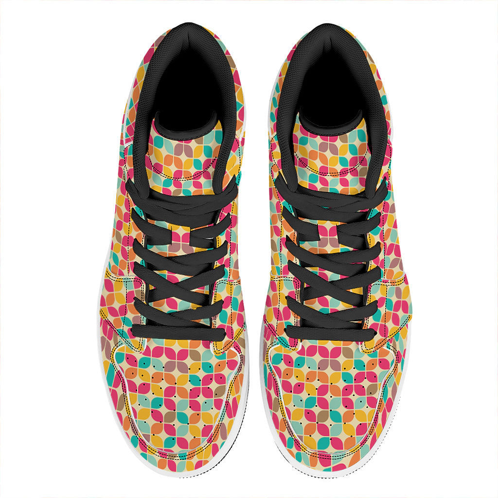 Retro Geometric Rounded Square Print High Top Leather Sneakers
