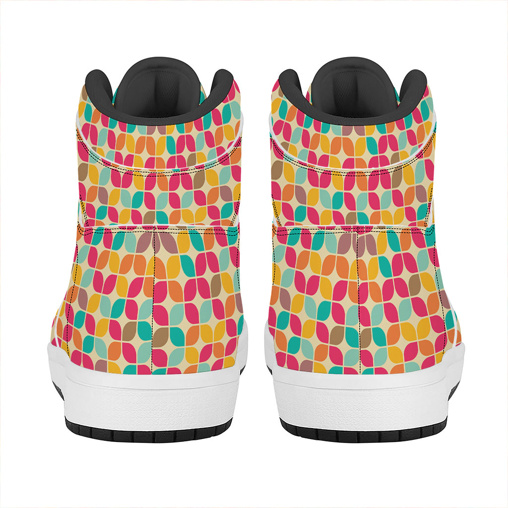 Retro Geometric Rounded Square Print High Top Leather Sneakers