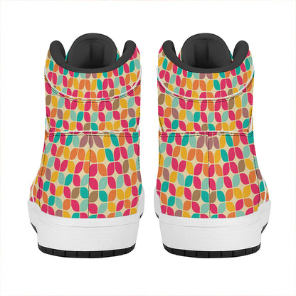 Retro Geometric Rounded Square Print High Top Leather Sneakers