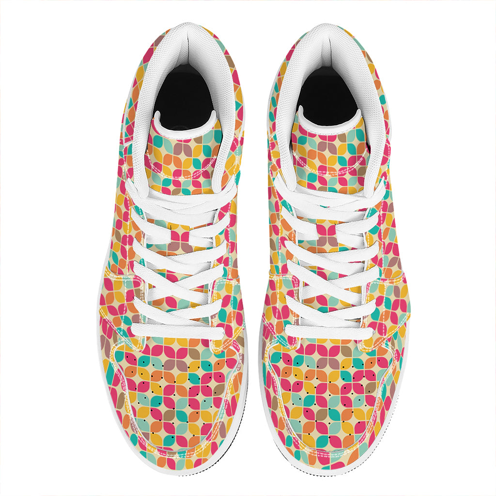 Retro Geometric Rounded Square Print High Top Leather Sneakers