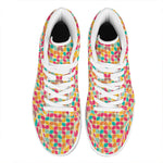 Retro Geometric Rounded Square Print High Top Leather Sneakers